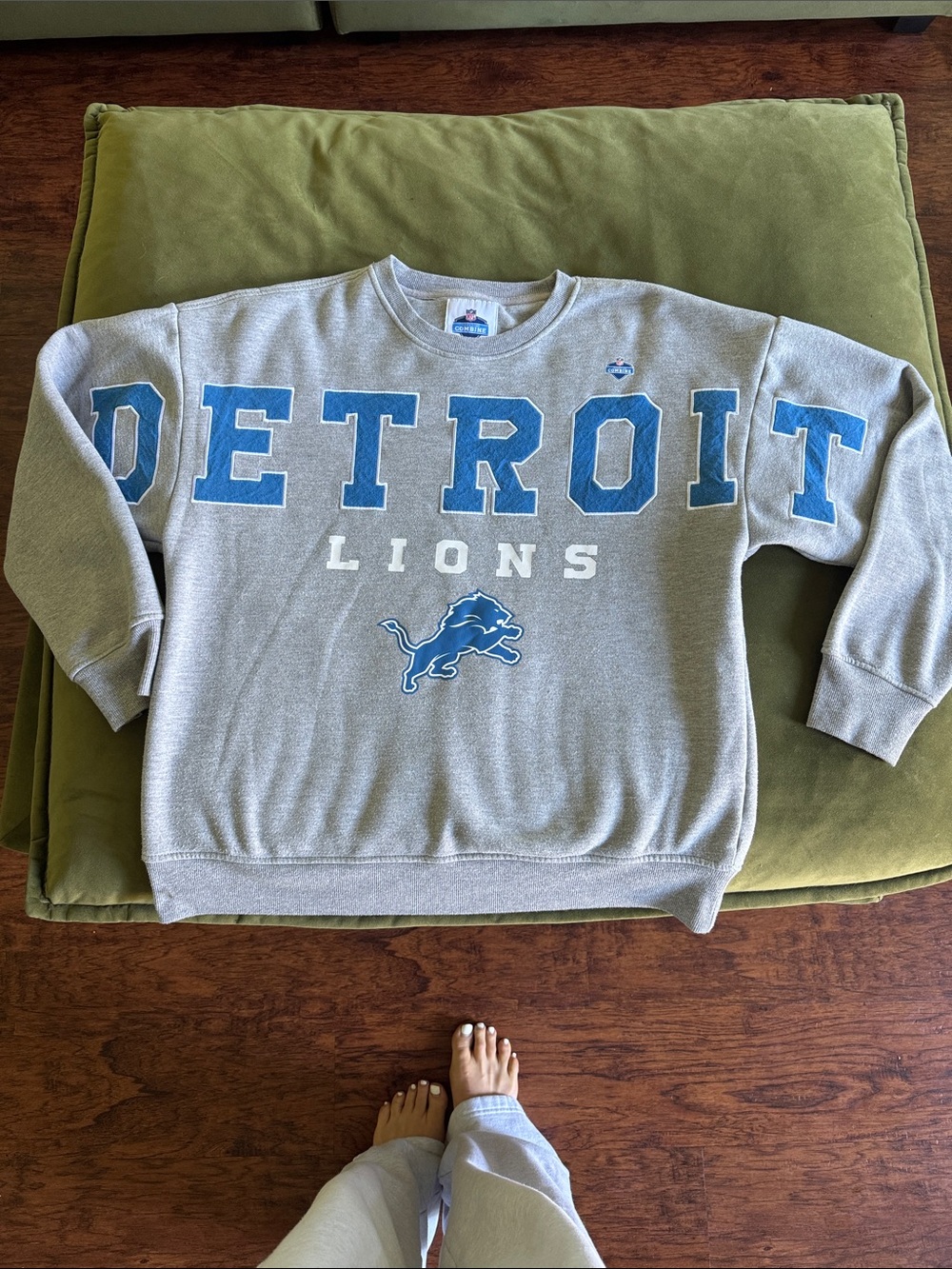 NFL Gray Crewneck with Blue Detroit Embroidered